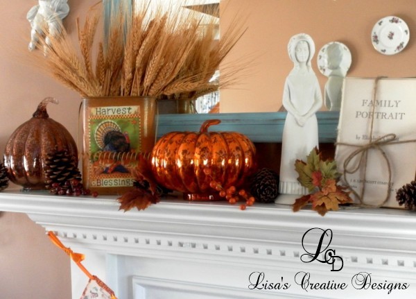 Mercury Glass Pumpkins on A Thanksgiving Mantel