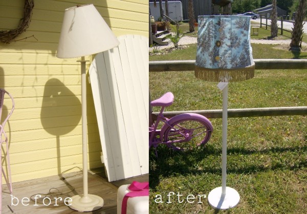 before and after thift store lamp makeover by LisasCreativeDesigns.com