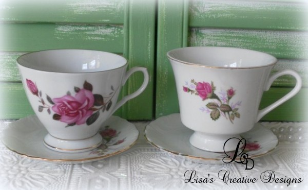 Vintage Moss Rose China Cups
