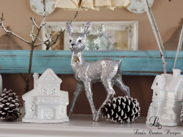 Vintage Inspired Glittered Reindeer and Glittered Houses