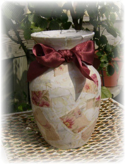 decoupaged rose vase