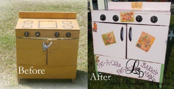 Before and After Vintage Play Stove Makeover