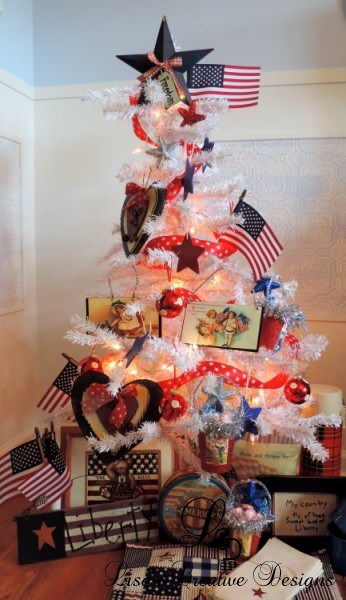 Patriotic Christmas Tree For Decorating For Fourth of July