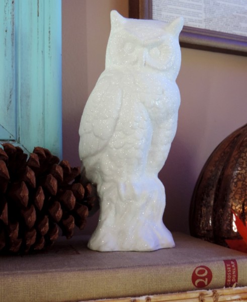 Glittered Snow White Owl Figurine