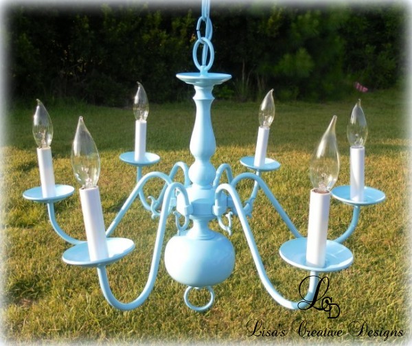 Beachy Blue Painted Chandelier