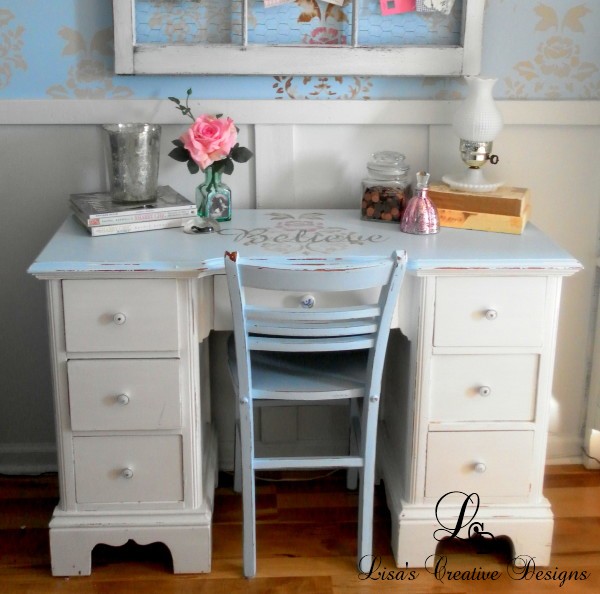 shabby chic cottage style desk vignette