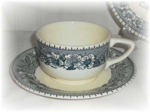 Blue and White American Frontier Transferware Cup and Saucer