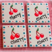 Hand Painted Cherry Ceramic Tile Country Coaster Set