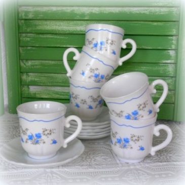 Blue Floral Arcopal France Cottagecore Coffee Cups and Saucer Set