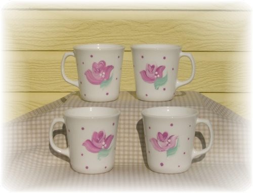 Hand Painted Shabby Rose Coffee Cups