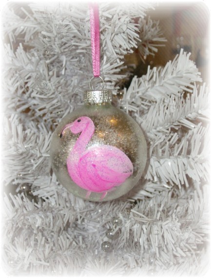 Pink Flamingo Glass Christmas Holiday Ornament 