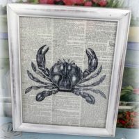 Framed Vintage Crab Upcycled Book Page