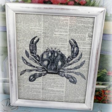 Shabby Beach Vintage Crab Framed Upcycled Dictionary Book Page