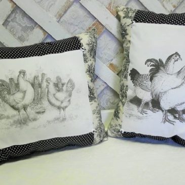 Handmade French Country Black Toile Rooster Throw Pillows
