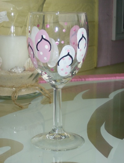 Hand Painted Pink Flip Flop Wine Glass