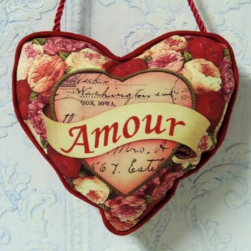 Amour Vintage Inspired Valentine Heart Hanging Accent Pillow