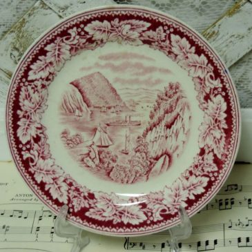 Homer Laughlin Red Transferware Plate – Currier and Ives Hudson River