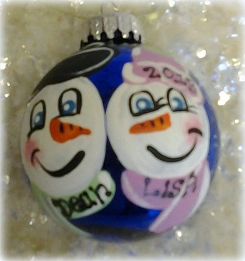 Hand Painted Personalized Snowman Couple Christmas Tree Ornament