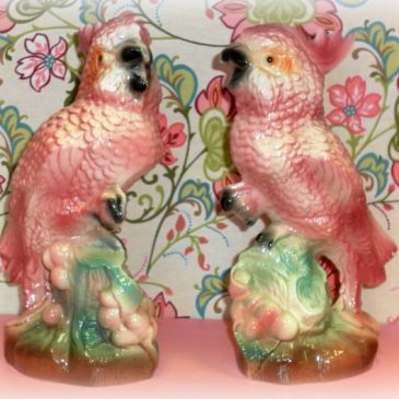 Mid Century Vintage Pink Cockatoo Ceramic Figurines