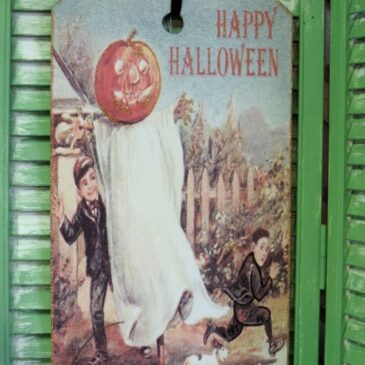 Large Vintage Victorian Halloween Postcard Plaque