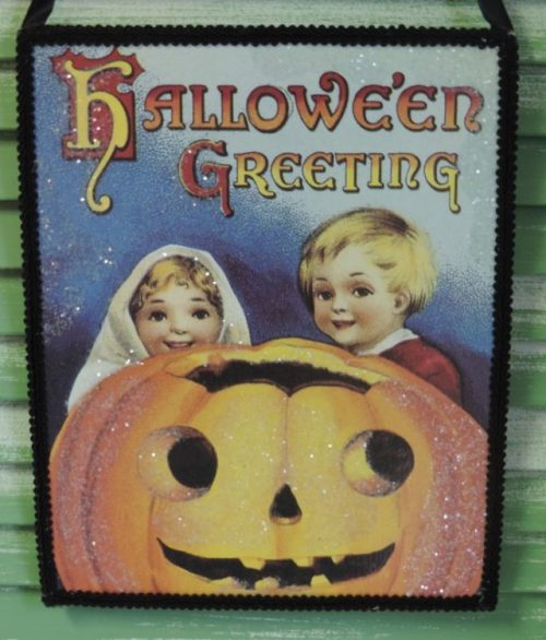 Vintage Inspired Halloween Postcard Plaque Ornament