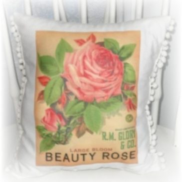Handmade Vintage Seed Packet Rose Pillow