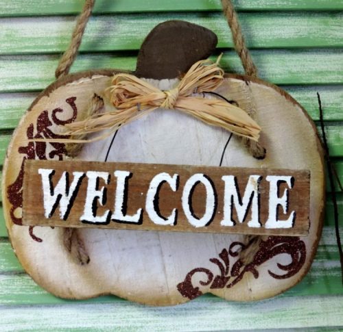 Rustic Shabby White Pumpkin Welcome Sign