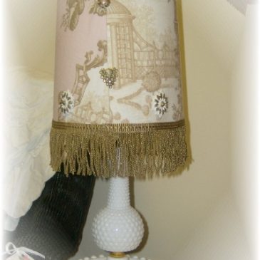 Vintage Milk Glass Hobnail Lamp with Braemore Garden Rose Toile Shade