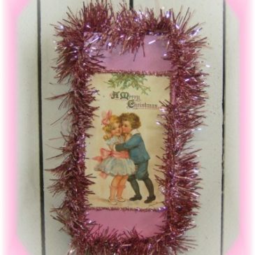 Shabby Pink Vintage Victorian Christmas Postcard Plaque