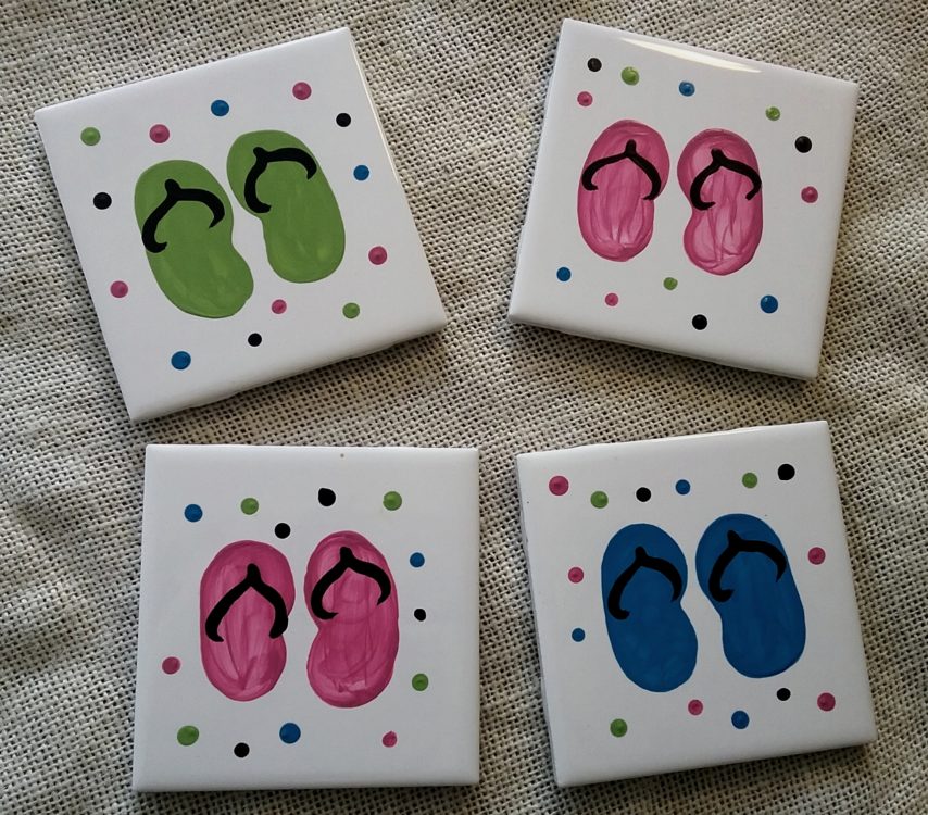 Flip Flop Pattern Square House Coaster Set By Carsons 