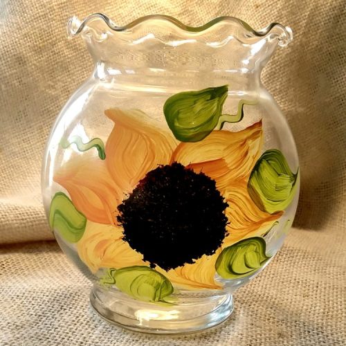 Hand Painted Sunflower Candle Holder Candy Dish Summer Wedding Decor