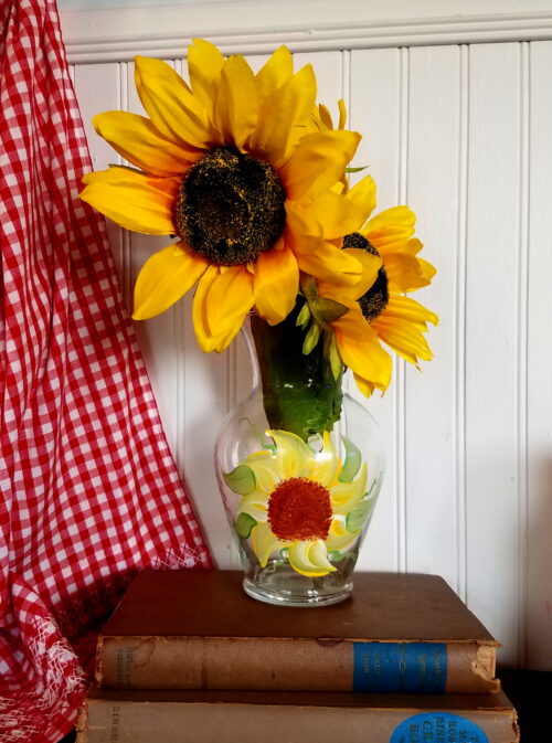 Hand Painted Sunflower Vase Country Decor