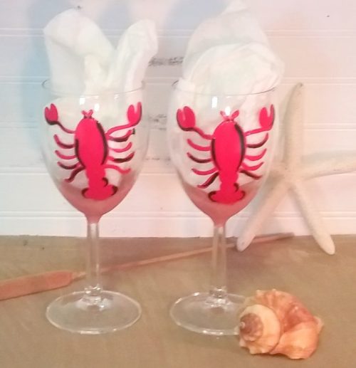 Personalized Hand Painted Lobster Wine Glasses