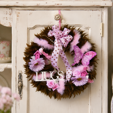 Cottagecore Coquette Pink and Brown Feather Wreath
