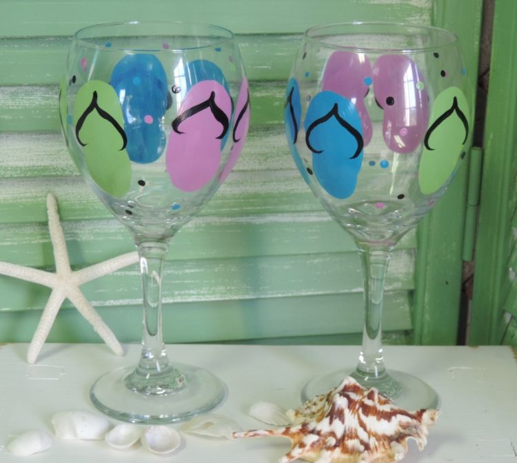 Flip Flops Hand-painted Wine Glasses