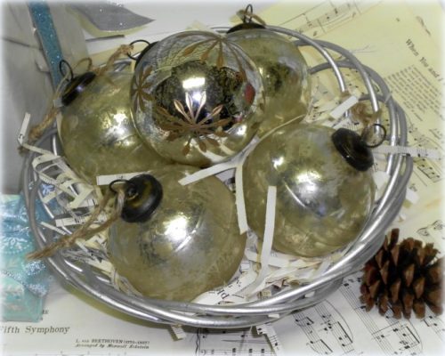 Vintage Style Mercury Glass Ornament Gift Basket