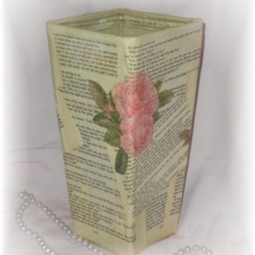 Upcycled Shabby Rose Vintage Book Page Vase