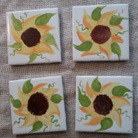 Hand Painted Country Sunflower Coaster Set