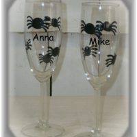 Personalized Halloween Spider Champagne Flutes, Halloween Wedding Gift