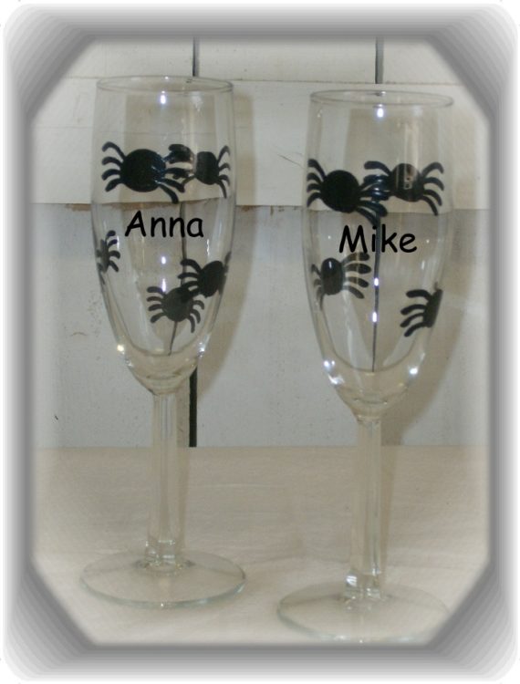 35x10cm Halloween Party Tableware Set of 4 Wine Glasses with Spider Design