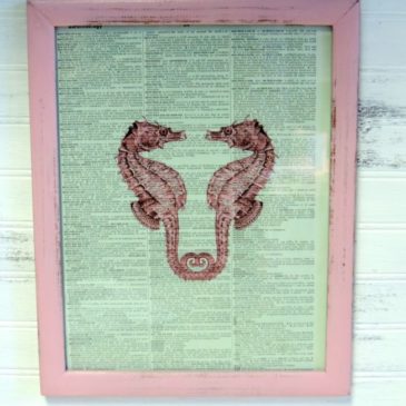 Shabby Pink Vintage Seahorses In Love Framed Dictionary Book Page