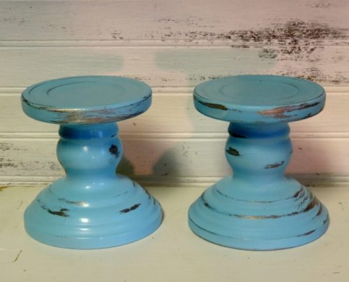 Sky Blue Distressed Shabby Candle Holders