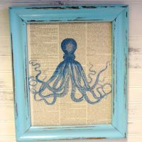 Framed Antique Octopus Image On Vintage Dictionary Page