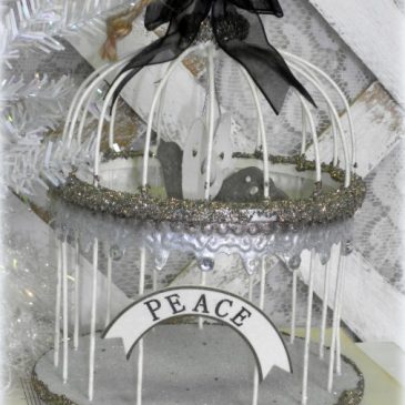 Shabby Vintage Style Glittered Christmas Bird Cage