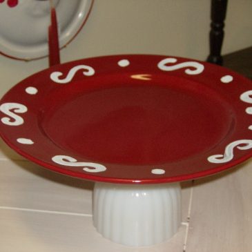 Upcycled Red Swirl Cake Stand