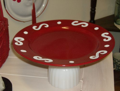 Upcycled Country Red Cake Plate