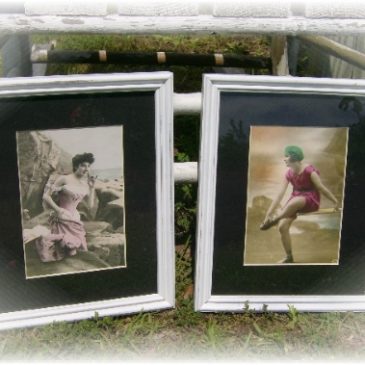 Vintage Inspired Victorian Sepia Beach Girls Framed Beach Prints