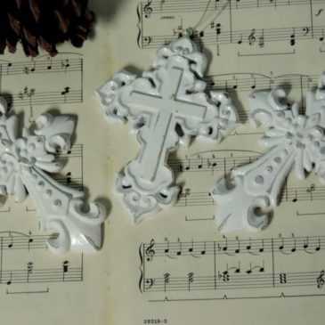 White Distressed Cross Christmas Ornaments
