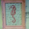 Framed Pink Vintage Seahorse On French Script