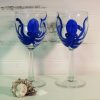 Hand Painted Blue Octopus Wine Glasses